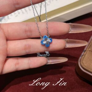 Xl519 four leaves know autumn platinum ocean blue necklace