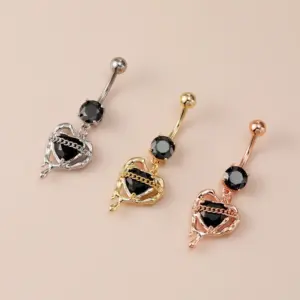 Wholesale Bestselling Body Piercing Navel Ring Heart Shape Restrained Dark Punk Style Navel Button Personalized Gothic Belly Stud