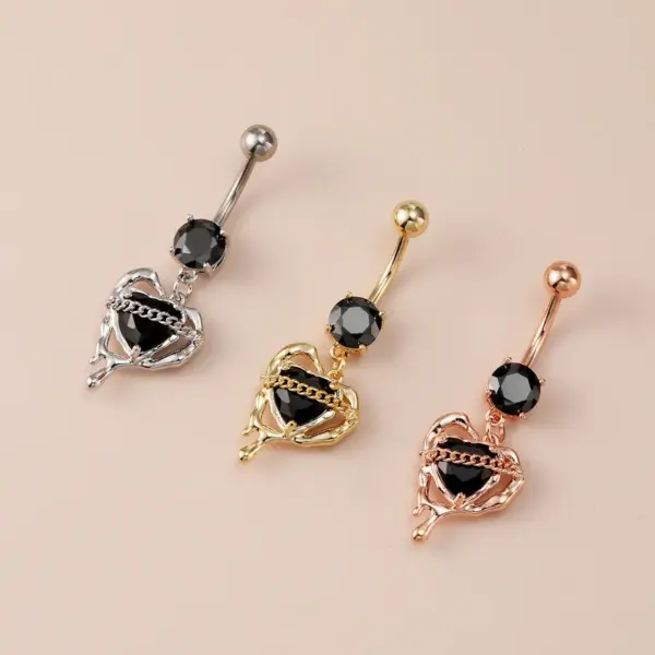 Wholesale Bestselling Body Piercing Navel Ring Heart Shape Restrained Dark Punk Style Navel Button Personalized Gothic Belly Stud