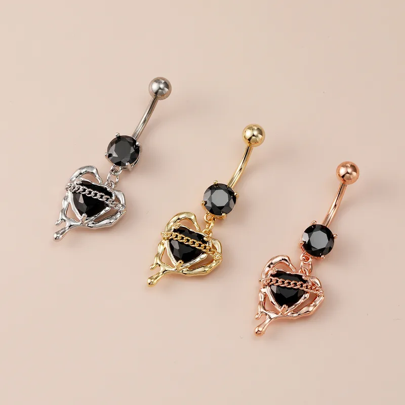 Wholesale Bestselling Body Piercing Navel Ring Heart Shape Restrained Dark Punk Style Navel Button Personalized Gothic Belly Stud