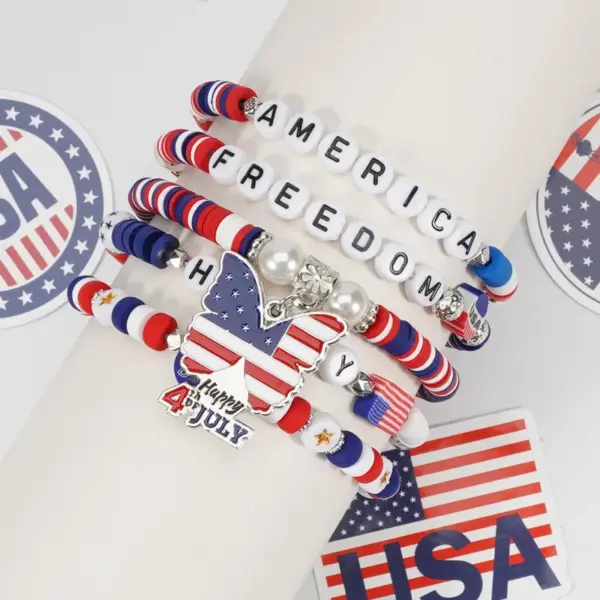 Wholesale New American Flag Bracelet Red White Blue Beads Adjustable Clasp Independence Day & Daily Wear Unisex