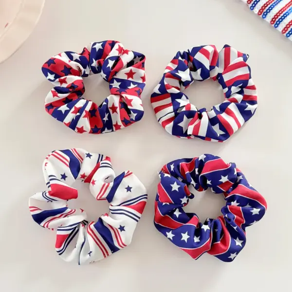 Wholesale American Flag Hair Tie Made Of Cloth, Multicolor Hair Accessory For Independence Day And Summer