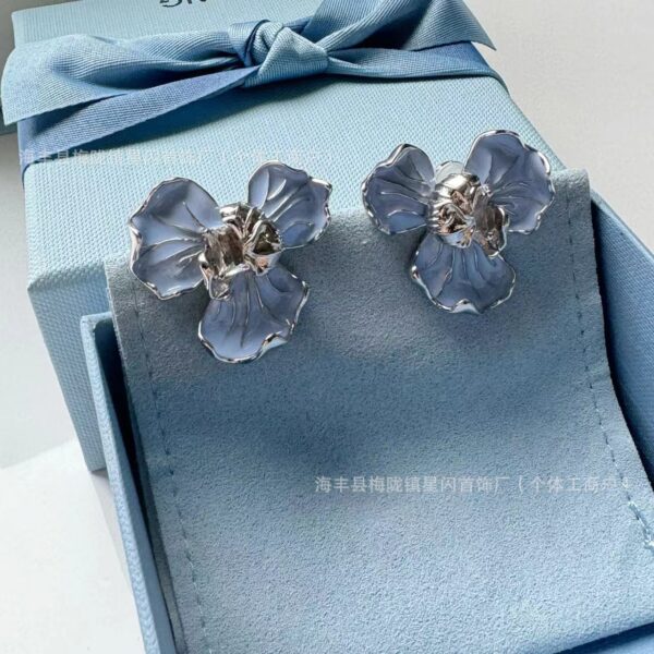 Wholesale HEFANG blue iris earrings elegant temperament dopamine small flower wind silver earrings Valentine’s Day gift