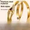 Wholesale Heart Shape Waterproof Non Tarnish Gold Bangle For Women In Simple Style, 304 Stainless Steel With Rhinestones Inlay