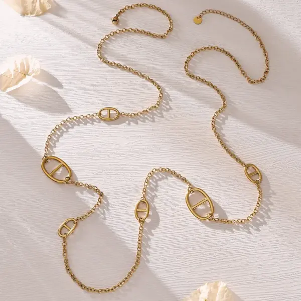 Wholesale Geometric Y-Necklace Lariat Necklace For Women In 304 Stainless Steel With PVD Coated 18K Gold Plating Featuring Waterproof Non Tarnish Finish