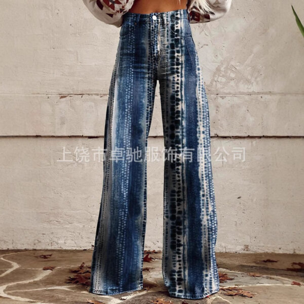 Wholesale plus size Women's Casual Pants Printed Imitation Jeans Wide Leg 3D Fashion Women's Pants