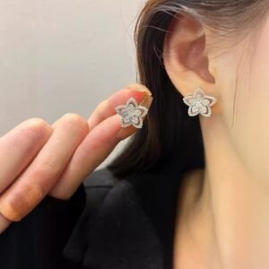 Wholesale Copper full diamond five-pointed star earrings, flower open ring necklace