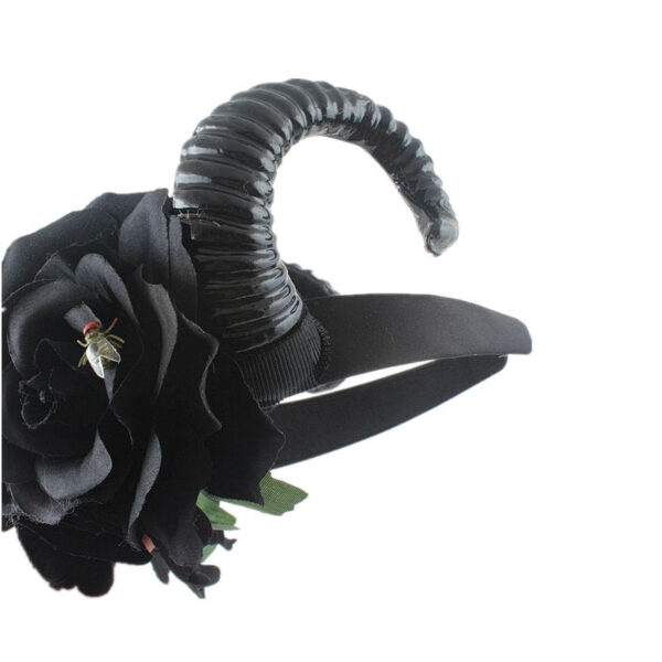 oly-40510697f69998ce388ee99361e7dea5 Wholesale black flower Gothic photo head buckle horn skull headband Halloween Japanese style hair accessories