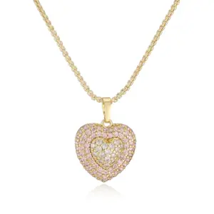 Gold Pink Diamond Heart Necklace 1 Piece