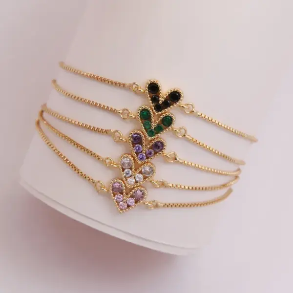 Wholesale Romantic Simple Style Heart Shape Copper Plating Inlay 18k Gold Plated Bracelets