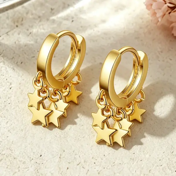 Wholesale Three-dimensional Star Earrings For Women In Golden Plated Copper With 0.01µm Electroplated Coating