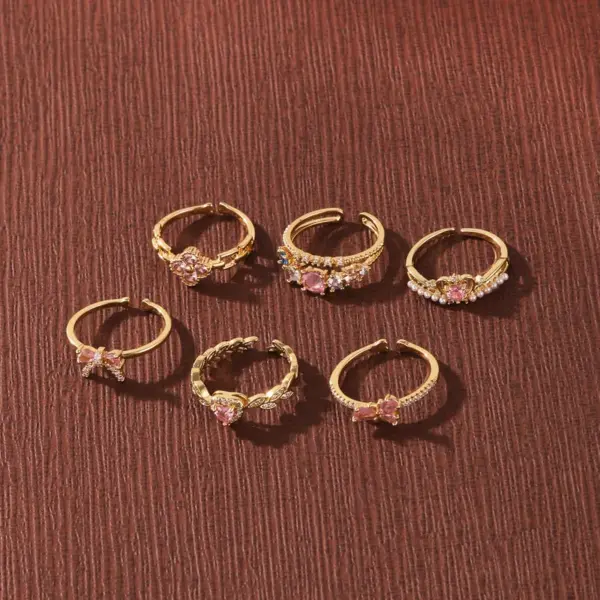 Wholesale Women’s Petal Open Ring With Natural Stone Inlay, Copper Base Featuring 18K Real Gold Water Plating And Stone Texture Craft