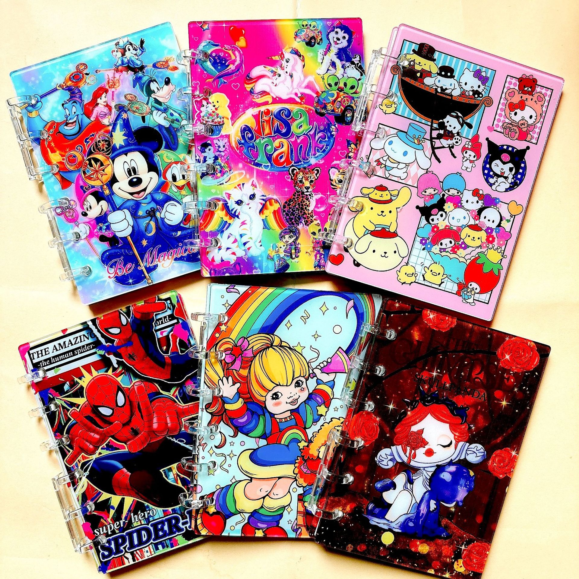 Wholesale Acrylic Notebook Cross-border TK Explosive Loose-leaf A7A5 Sanrio Spider-Man Mickey Rainbow Fairy