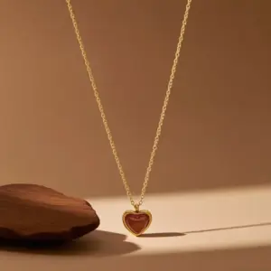 X06065-Red Heart Necklace- Gold