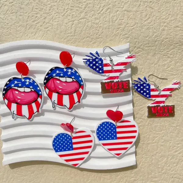 Wholesale 1 Pair Casual Classic Style Dinosaur Heart Shape American Flag Arylic Drop Earrings