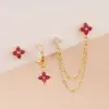 Wholesale New Stylish Stainless Steel Diamond Embedded Petal Earrings Women's Set Geometric Pattern Luxury Style 18K Gold Ear Studs