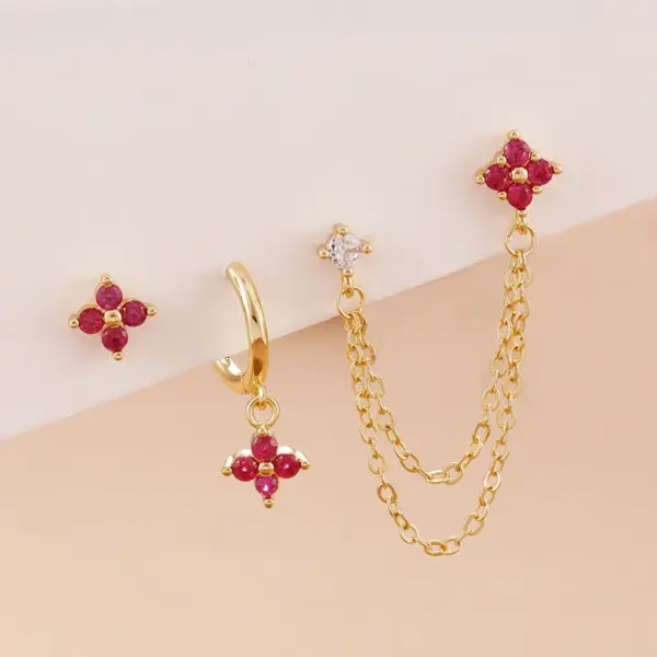 Wholesale New Stylish Stainless Steel Diamond Embedded Petal Earrings Women's Set Geometric Pattern Luxury Style 18K Gold Ear Studs
