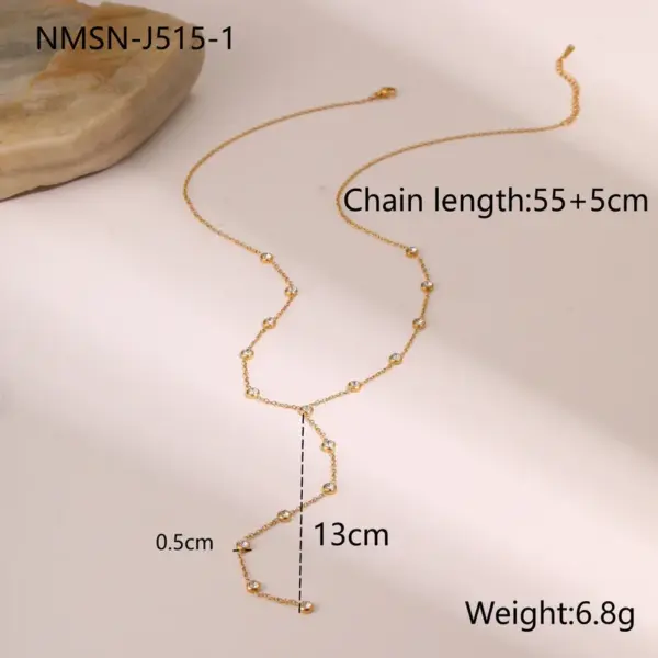 Wholesale Elegant Stainless Steel Necklace With Colorful Zirconia Tassel Lightweight Luxury Design Style Jewelry