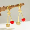 Wholesale 18K Gold Plated Copper Zircon Cherry Heart Oil Drop Art Earrings For Women