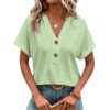 Wholesale spring and summer women’s fashion casual solid color button V-neck T-shirt women