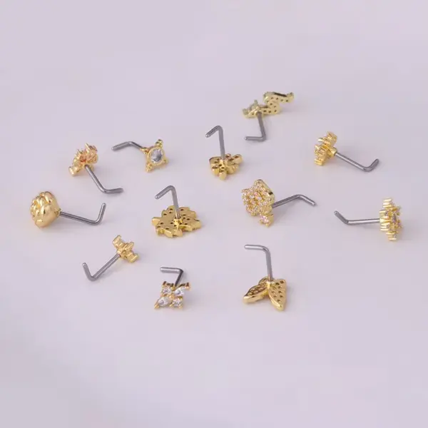 oly-40dcfb3242d69abe300366812008f7a7 Wholesale 316L Stainless Steel Copper Nose Rings & Studs Crown Flower Waterproof Non Tarnish Surgical Steel Women'S