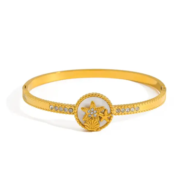 Wholesale PVD Coated 18K Gold Plated Starfish Shell 304 Stainless Steel Casual Retro Simple Style Plating Inlay Bangle