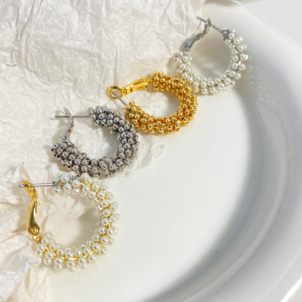 Wholesale [Pearlescent] Bead Circle Pearl Earrings Light Luxury Handmade Beaded Niche High-end Earrings for Women