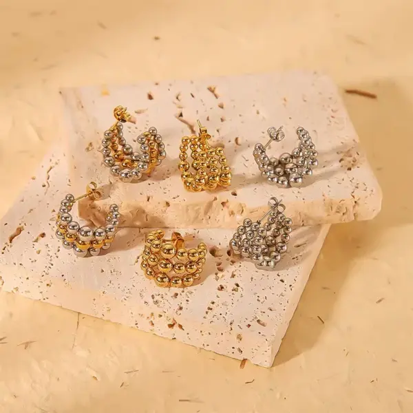 Wholesale 1 Pair IG Style Simple Style C Shape 201 Stainless Steel Gold Plated Ear Studs