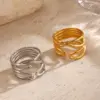 Wholesale Ion Plating (IP) 18K Gold Plated Lines 304 Stainless Steel Casual Hip-Hop Rock Waterproof Non Tarnish Open Rings - Nihaojewelry