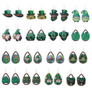 oly-4132baa96acb246a957eabbe98760f4f Wholesale st. Parcret festival earrings Green lucky grass rainbow hat beard Irish wooden earrings tide