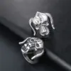 oly-4136285566f5457724ceb9060b1ddbd3 Wholesale Retro Titanium Steel Monster Ring Unique Creative Horned Dominant Finger Ring For Men Cartoon Pattern Polished Skull Head