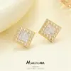 Wholesale Rhombus Stud Earrings For Women With 925 Sterling Silver Posts, Copper Base, Electroplated 14K Real Gold, And Zircon Inlay