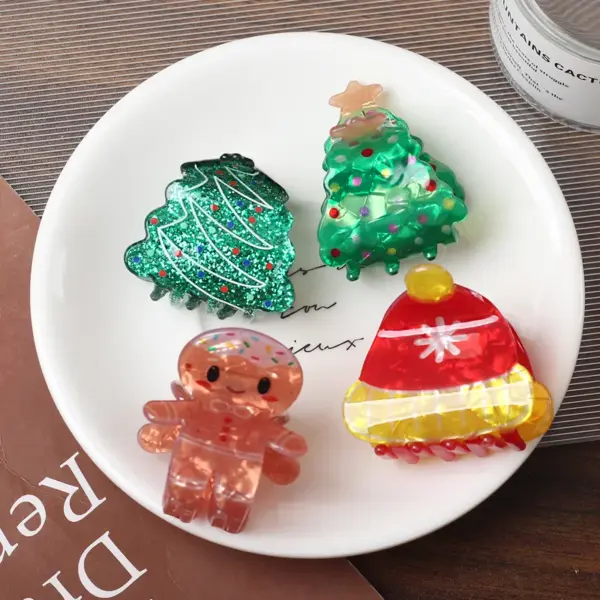 Wholesale Christmas Santa Claus Gingerbread Man Shaped Hair Clips Personalized Back Of Head Shark Clamp Hair Accessories For Women