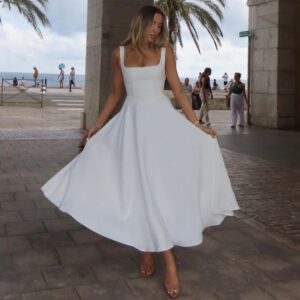 Wholesale A588DS European and American Cross-border 2024 Summer New Solid Color Square Collar Sleeveless Sling Long Fashion Women's dress