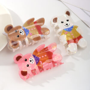 oly-4144a32643fc0111bfad517bf333c94b Wholesale style cute cartoon bear hair clip, romantic Valentine's Day, love rose bear, claw clip for women.
