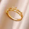 Wholesale 304 Stainless Steel Copper Star Bamboo Butterfly Electroplating PVD Coated Zircon 18K Real Gold Plated Elegant Lady Romantic Star Plating Butterfly Open Rings Rings