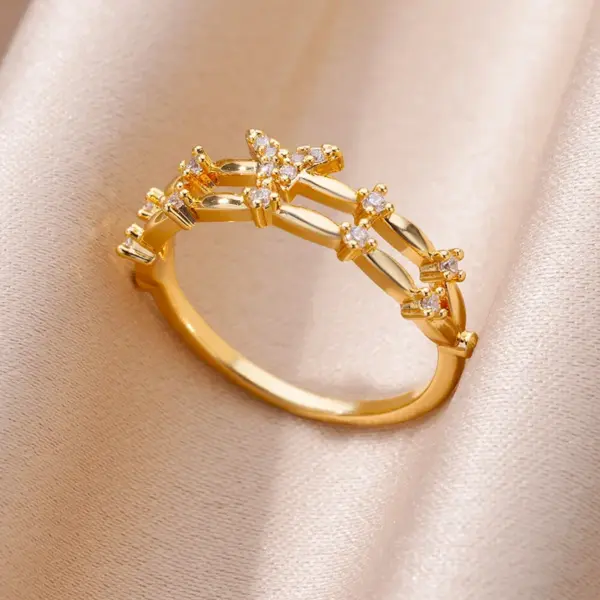 Wholesale 304 Stainless Steel Copper Star Bamboo Butterfly Electroplating PVD Coated Zircon 18K Real Gold Plated Elegant Lady Romantic Star Plating Butterfly Open Rings Rings