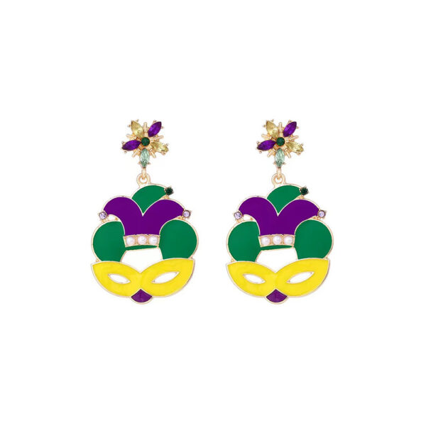 oly-4151bb43194624cb4e7e581d9c668cc1 Wholesale alloy dripping oil Diamond Irish mask earrings St. Patrick carnival hat earrings for women