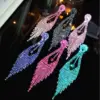 Wholesale Elegant Long Rhinestone Earrings With Tassels, Geometric Design For Women, Bridal Wedding Silver-Plated Water Drop Earrings