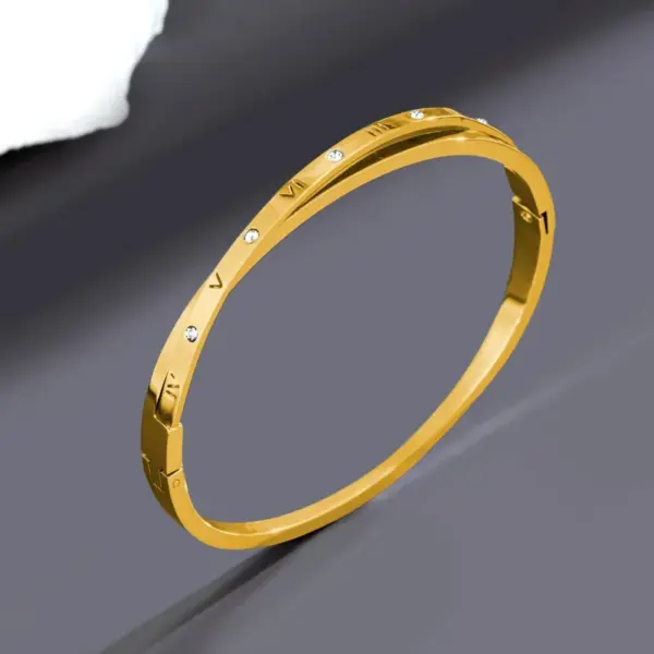 Wholesale Sexy Hollow Double Cross Double Line Diamond Inlaid 304 Stainless Steel Geometric Universal Electroplated Rhinestone Bracelet