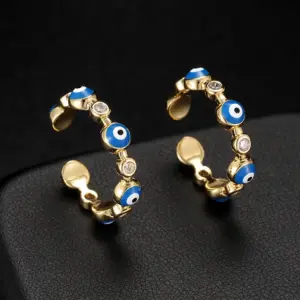Wholesale Unisex Eye Pattern Enamel Ring In Copper With Zircon Inlay, Featuring Hip-Hop Style