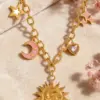 Wholesale Moon Pattern Waterproof Necklace For Adults, 304 Stainless Steel With 18K Gold Plated Finish And Zircon Inlay, Woven Chain