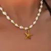 Wholesale Sweet Summer Vacation Style Stainless Steel Starfish Necklace Bracelet Set Unisex Sea Shell Chain Jewelry Accessories