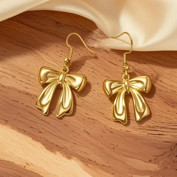 Wholesale Gold Gold-Plated Bowknot Women's Earrings 1 Pair French Art Fashion Accessories Suitable For Women Suitable For Holiday Banquets