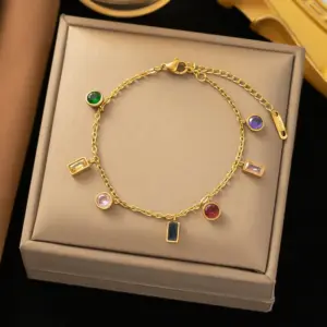 28 [Ae233] Colorful Zircon Bracelet / Gold