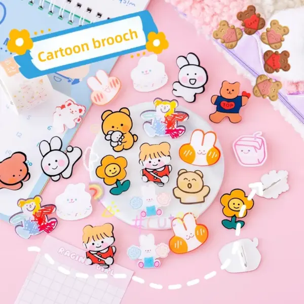 Wholesale Girl Bag Accessories Clothing Pendant Badge Pin Multi-color Animal Cartoon Character Acrylic Brooch