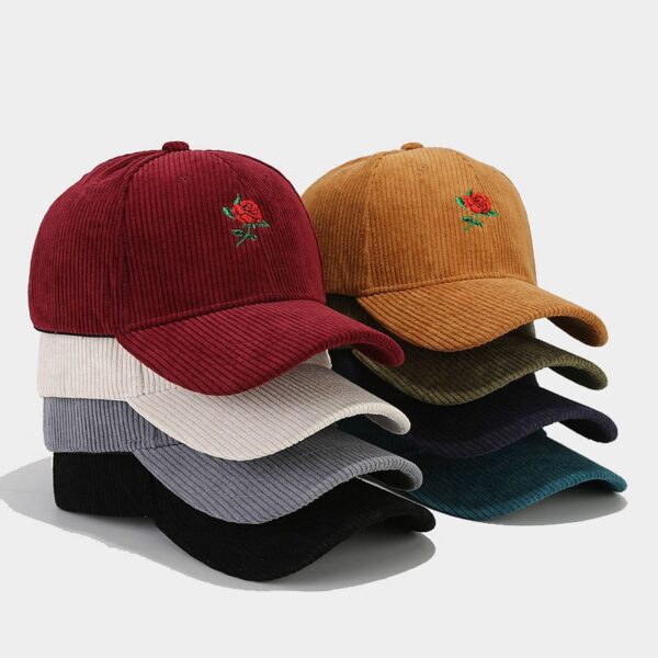 Wholesale Valentine's Day fashion rose embroidered corduroy baseball cap female trendy spring outdoor travel Sun-proof peaked cap