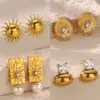 Wholesale Elegant Pearl Imitation Earrings For Women Gold Stainless Steel Sun Pattern Geometric Zirconia Embedded Jewelry Accessories