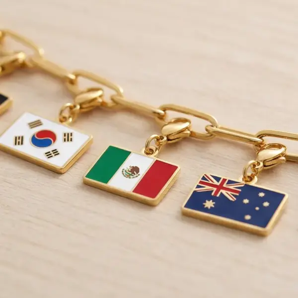 oly-41af676fd00c8f8b89f8e4e633dbb3ed Wholesale National Flag Italian Charms 304 Stainless Steel Pendant With 18K Real Gold PVD Coated Plating 0.03µm Thickness, 1 Piece