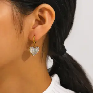 Wholesale High-end 304 Stainless Steel Heart-shaped Earrings Gentle Temperament Furnace Vacuum Electroplating 18K Real Gold Fashion Elegant Women's Earrings